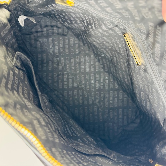 Steve Madden Black Floral Double Handle Shoulder Bag Satchel Zip Top Handbag - Picture 7 of 8